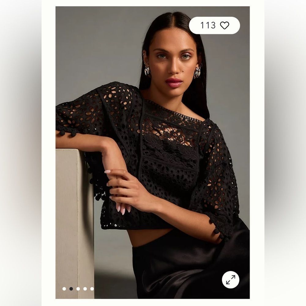 By Anthropologie size Small Black Top Victorian Cutwork Blouse